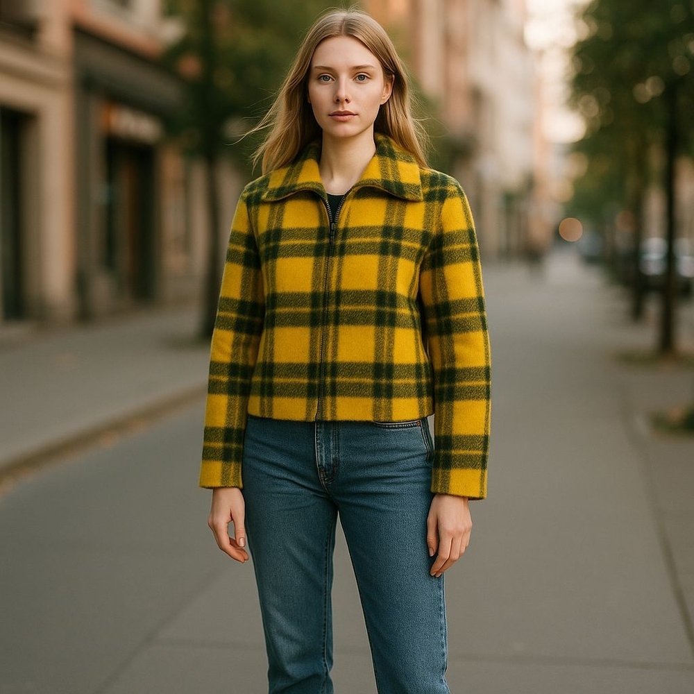 COLLECTIONS By Cross‎ Country Yellow/Black Plaid Mohair/Wool Blend Coat Size 12